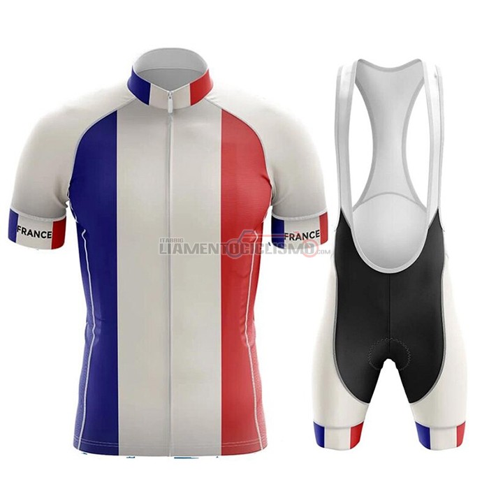 Abbigliamento Ciclismo Campione Francia Manica Corta 2020 Blu Bianco Rosso(3)